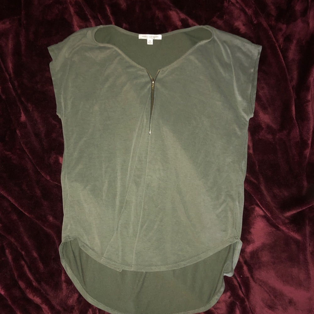 Zip front dressy shirt in olive green